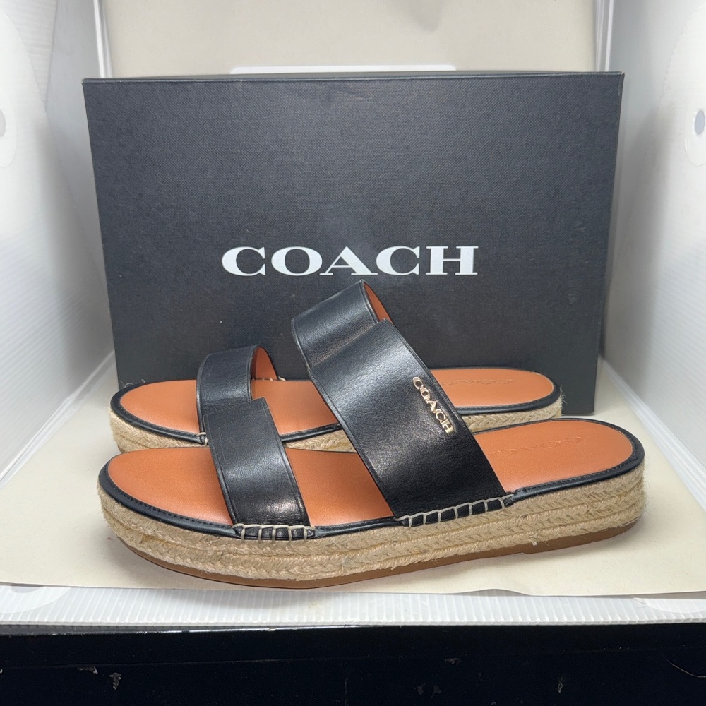 COACH Franca Black Leather Espadrille - Women’s Size 8.5 B With Box MSRP: $178